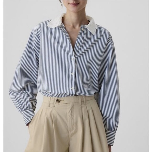 DÔEN Tops - NWT Gap × DÔEN Organic Cotton Eyelet Big Shirt Blue White Striped XL